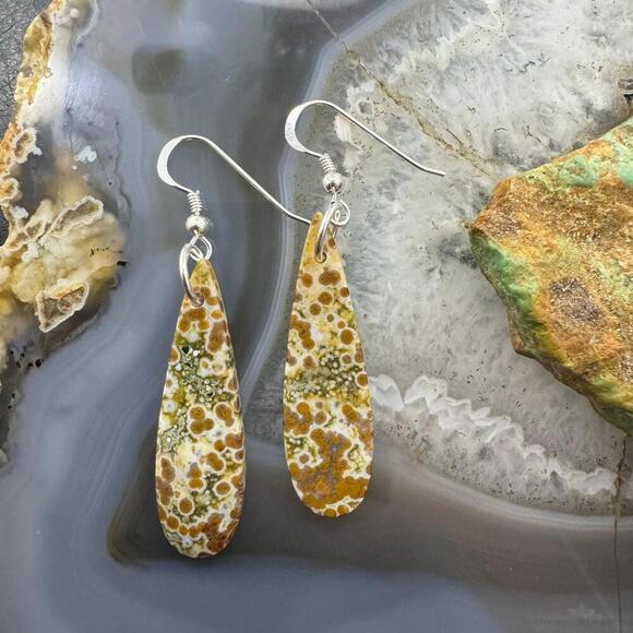 Sterling Silver Teardrop River Jasper Slab Dangle Earrings For Women #197 - Picture 7 of 10